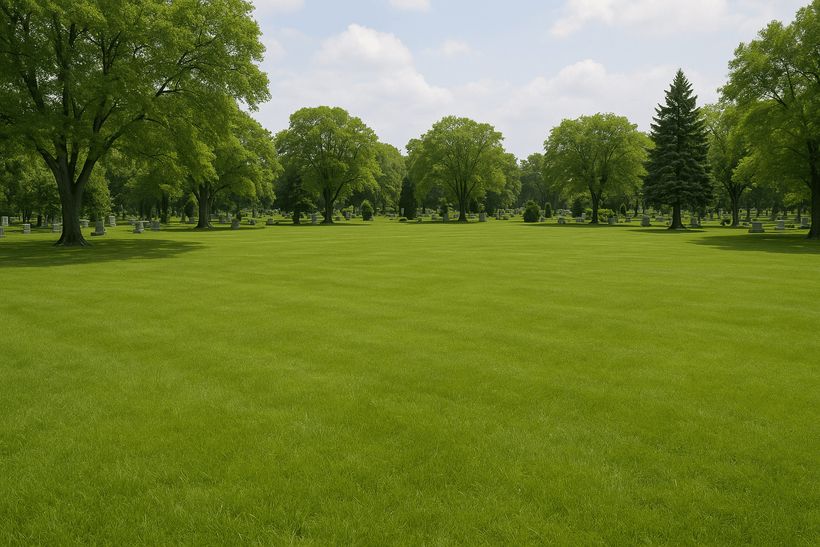 Friedhof mit großer Rasenfläche für anonyme Erdbestattungen