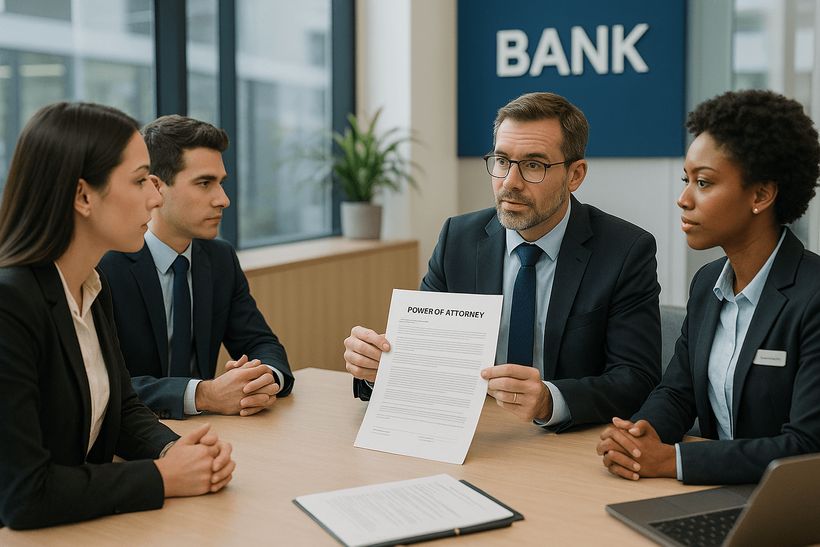Bevollmächtigter führt Bankgeschäfte für Vollmachtgeber am Bankschalter durch