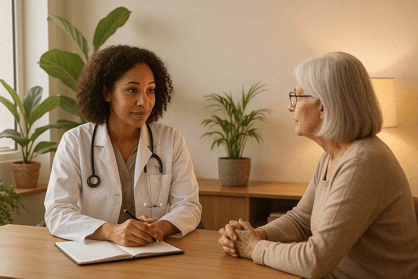 Ruhige, professionelle Atmosphäre zum Thema Patientenverfügung mit warmem Licht und natürlichen Elementen